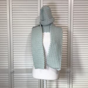 NWT Handmade Crocheted Ice Blue Matching Textured Adult Beanie Scarf 78”